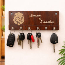 Personalized Wooden Key Holder with Lord Ganesha Design (6x3")
