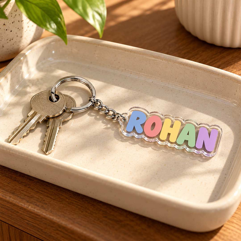 Personalized Acrylic Bubble Name Keychain 2x3" | Custom Name Keyring in Multicolor & White | Love Craft Gifts™