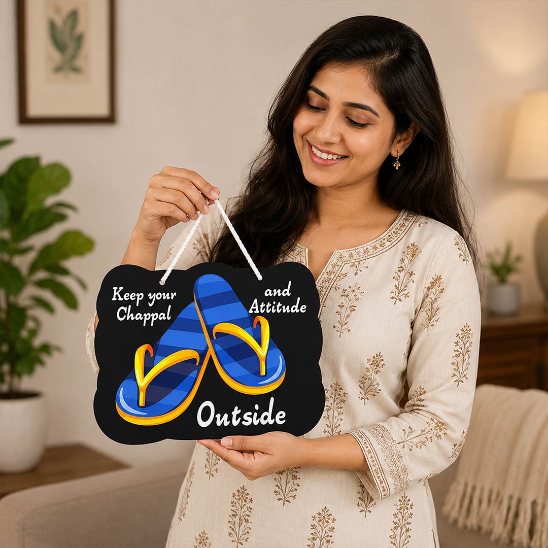 Keep Your Chappal and Attitude Outside Wooden Wall Hanger 7x10" | Entrance Wall Decor | Love Craft Gifts™