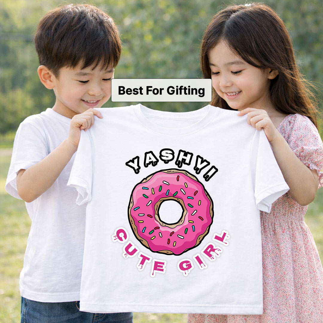 Personalized Donut Girl Name White T-Shirt – Custom Cute Donut Printed | Love Craft Gifts