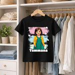 Personalized Cute Girl Photo T-Shirt – Custom Name & Picture Printed Black Tee for Girls | Love Craft Gifts