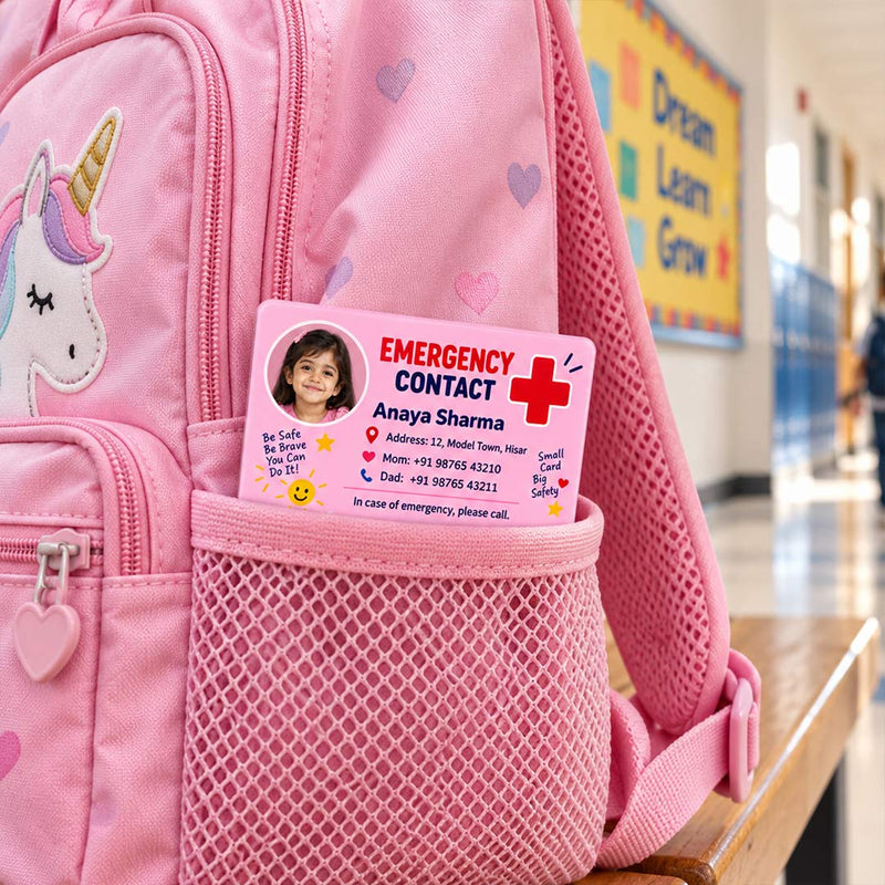 Personalized Girls Emergency Contact Card | Custom Photo & Parent Contact Safety Card | 3.37x2.125" | Love Craft Gifts™