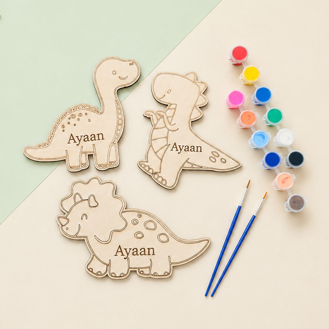Personalized DIY Dinosaur Painting Kit for Kids | Wooden Dinosaur Art & Craft Set | Creative Gift for Kids | Love Craft Gifts™