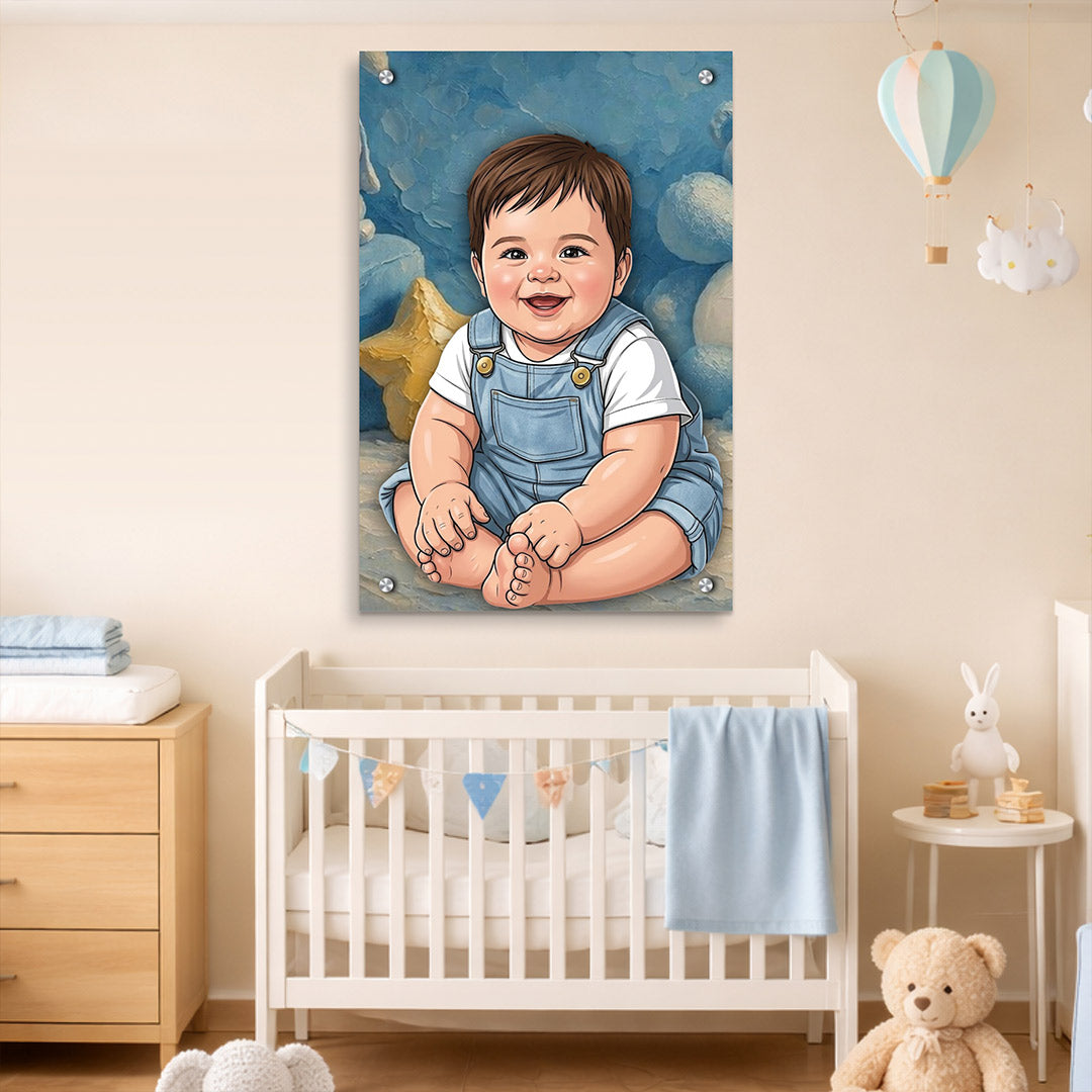Personalized Baby Cartoon Acrylic Wall Frame (24x36 Inch) – Custom Photo Kids Room Wall Décor | Love Craft Gifts