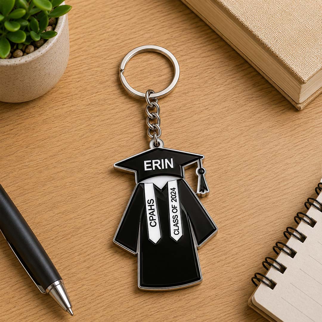 Personalized Graduation Gown Acrylic Keychain 2x3" | School & Graduation Year Keyring Gift | Love Craft Gifts™