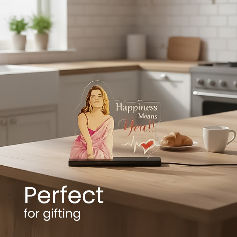 Personalized Acrylic LED Lamp – “Happiness Means You” Gift (8×9 Inch) | Love Craft Gifts