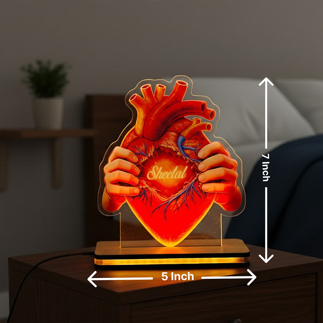 Personalized Heart Acrylic LED Lamp (5×7”) | Love Craft Gifts