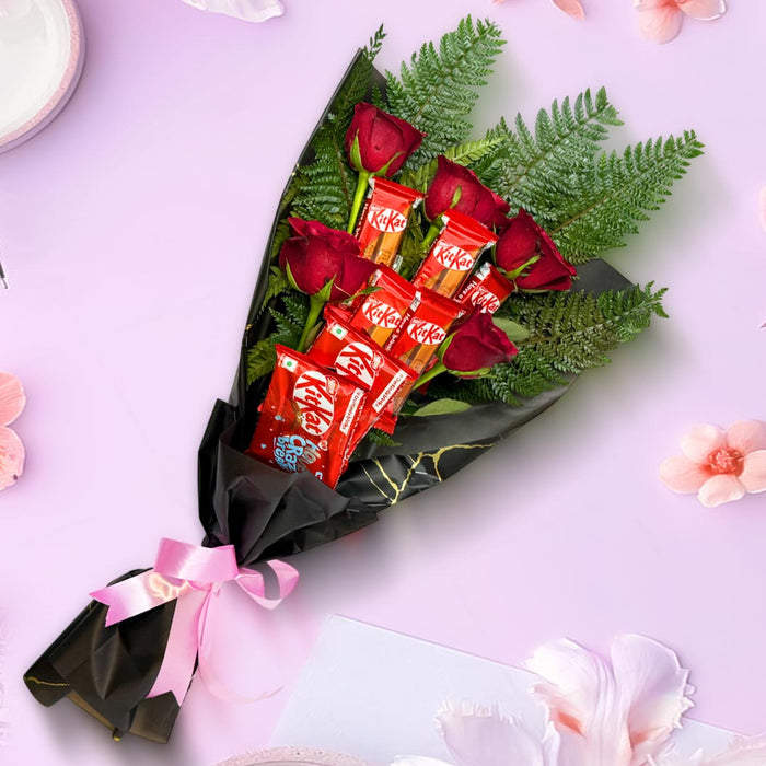 Red Roses With KitKat Chocolate Bouquet- For Hissar