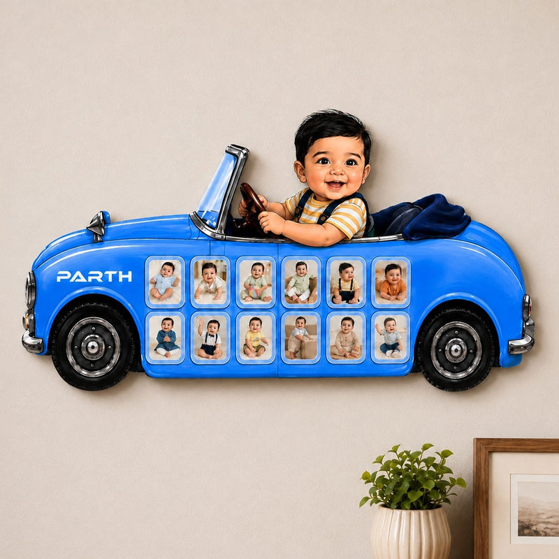Personalized Baby Car Photo Collage Wall Frame 18×24" | Car-Shaped Wall Décor | Kids Room Gift | Love Craft Gifts™