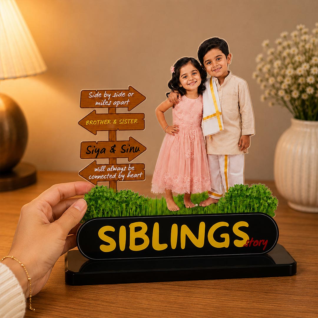 Personalized Brother & Sister Siblings Table Stand | Raksha Bandhan Gift for Brother & Sister | Love Craft Gifts™