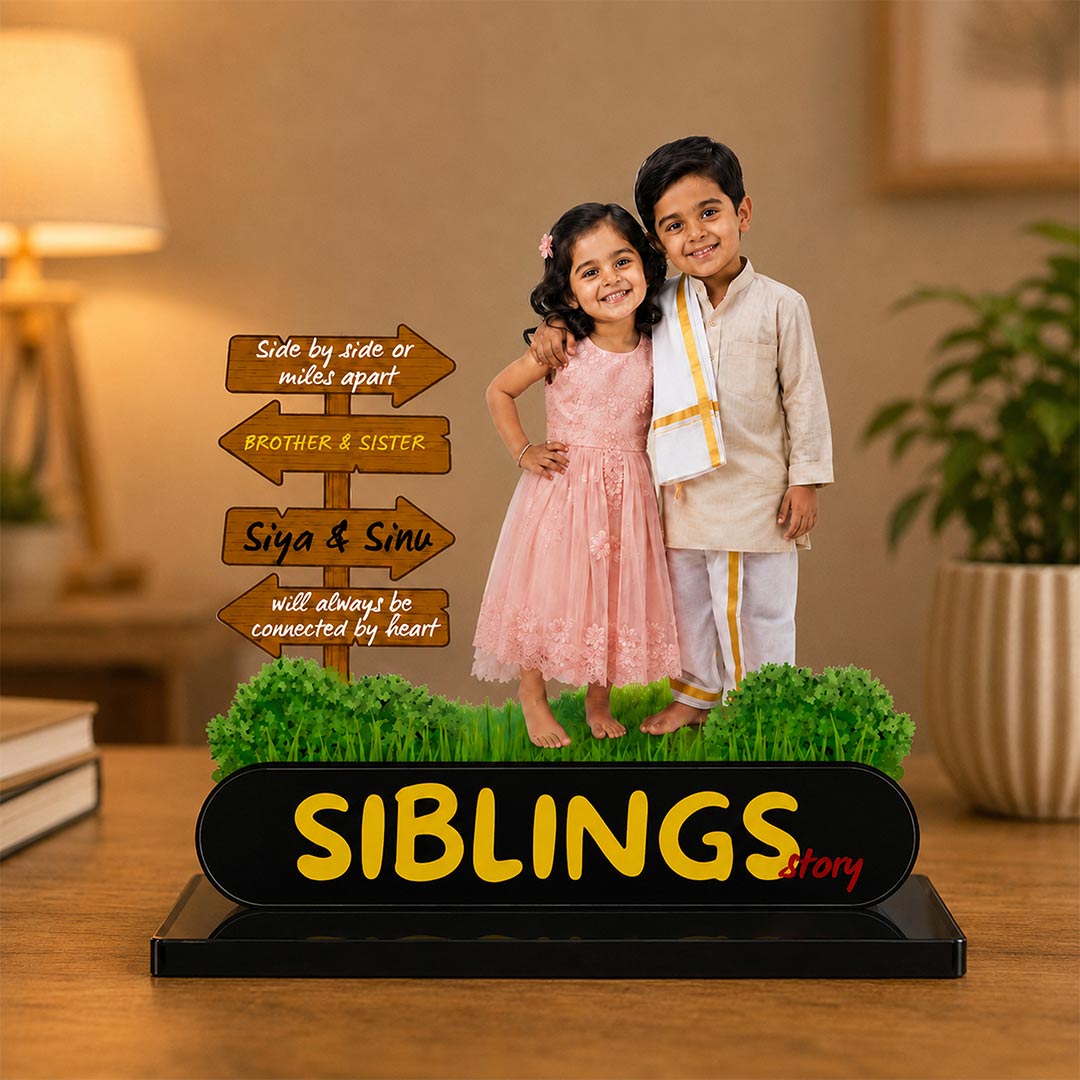 Personalized Brother & Sister Siblings Table Stand | Raksha Bandhan Gift for Brother & Sister | Love Craft Gifts™