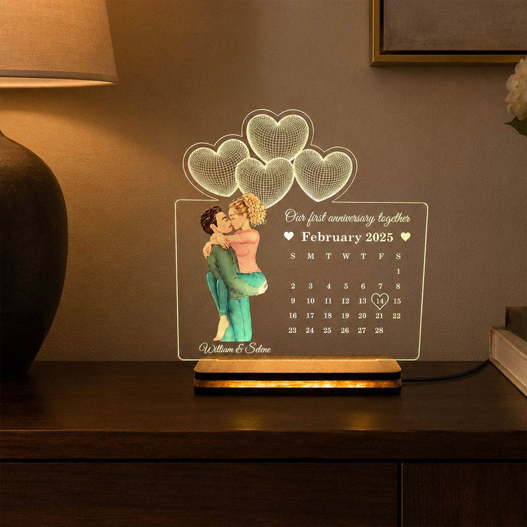 Personalized Couple Anniversary Calendar LED Acrylic Lamp 8x8" | Romantic Gift for Couples | Love Craft Gifts™