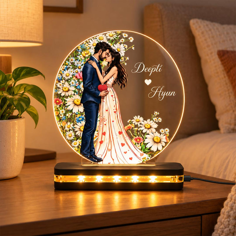Personalized Couple Name Floral LED Acrylic Lamp 6x8″ | Anniversary Gift | Love Craft Gifts™