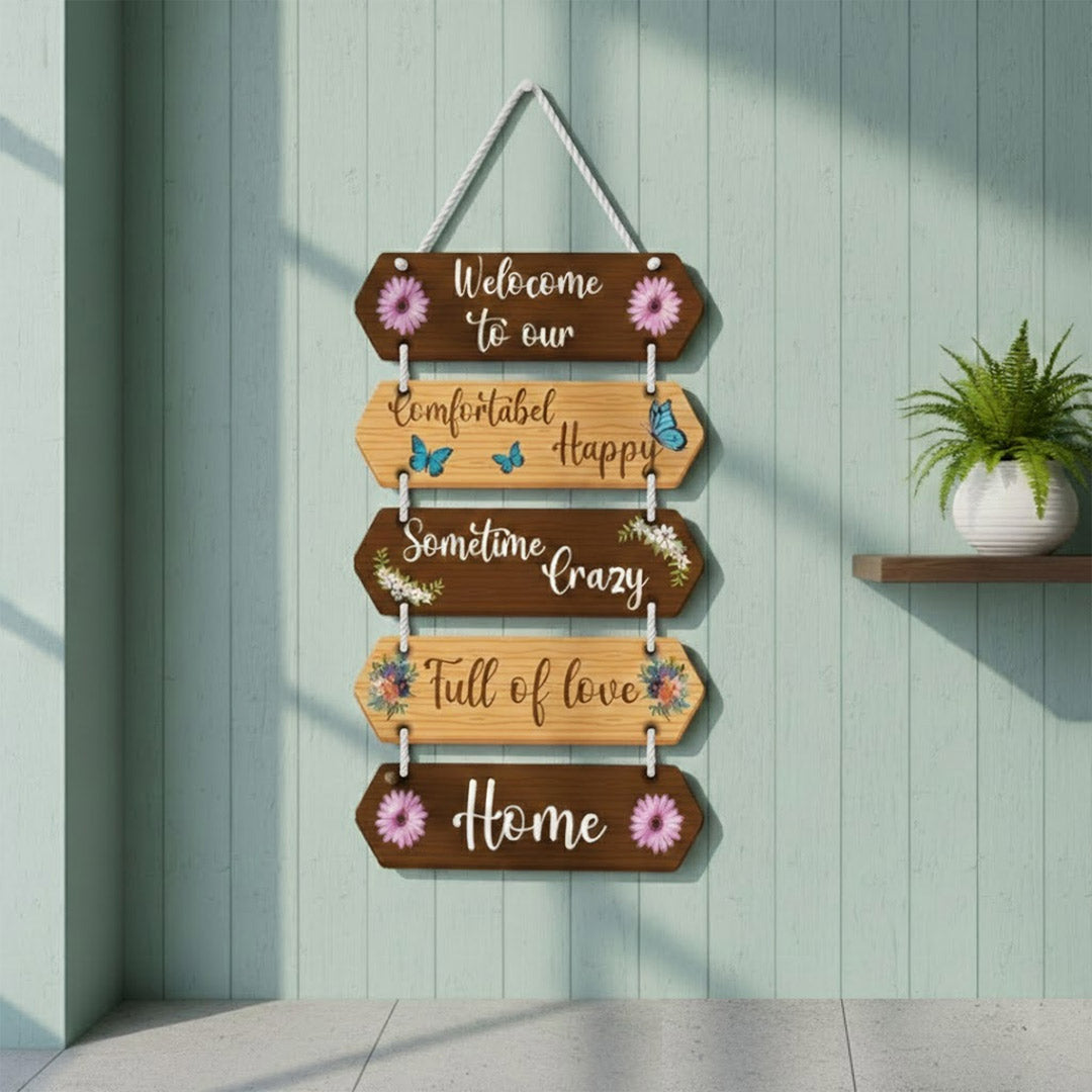 Welcome Home Wooden Hanging Wall Décor (14×9”) | Love Craft Gifts