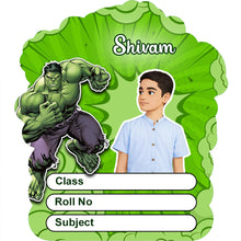 Personalized Hulk Superhero Kids Name Slips – Illustrated Cartoon Art School Name Stickers (2×3 Inch, 24 Stickers)