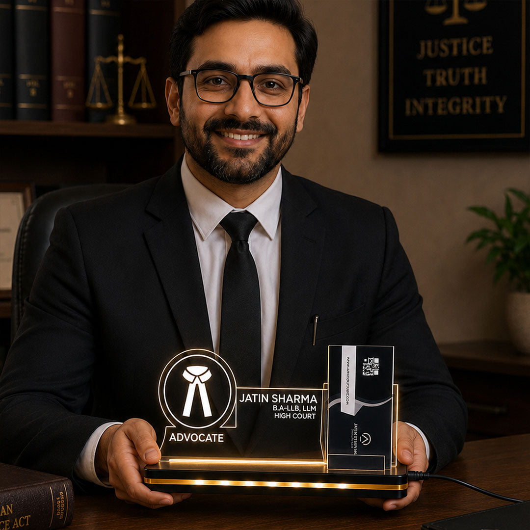 Personalized Advocate LED Visiting Card Holder with Custom Name | Professional Lawyer Desk Décor Gift for Advocates - 8x6" | Love Craft Gifts™