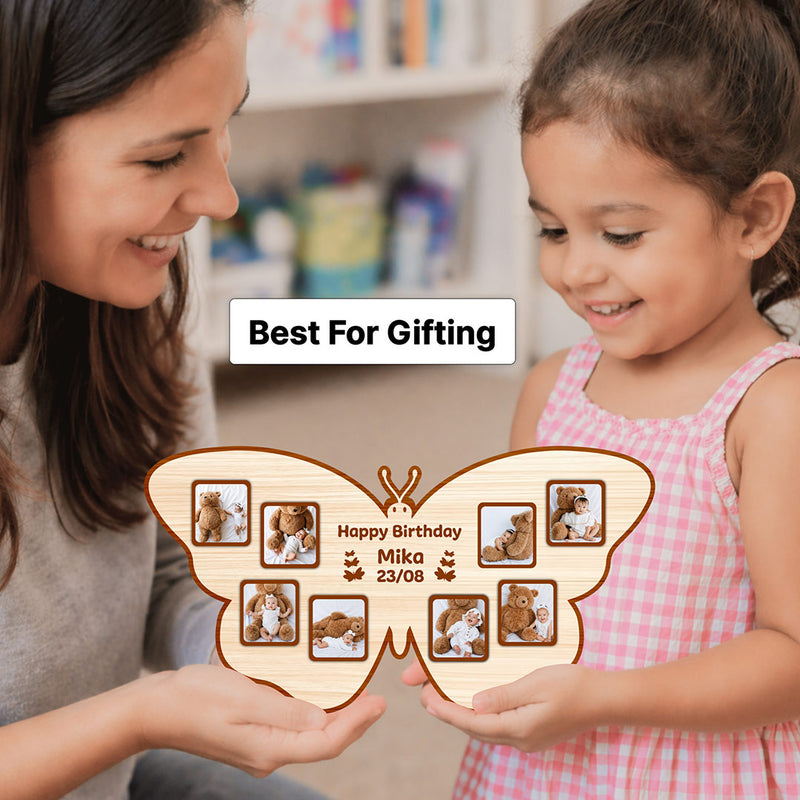 Personalized Butterfly Wooden Photo Frame (15x8 Inch) – Custom Name & Photo Birthday Gift | Love Craft Gifts™