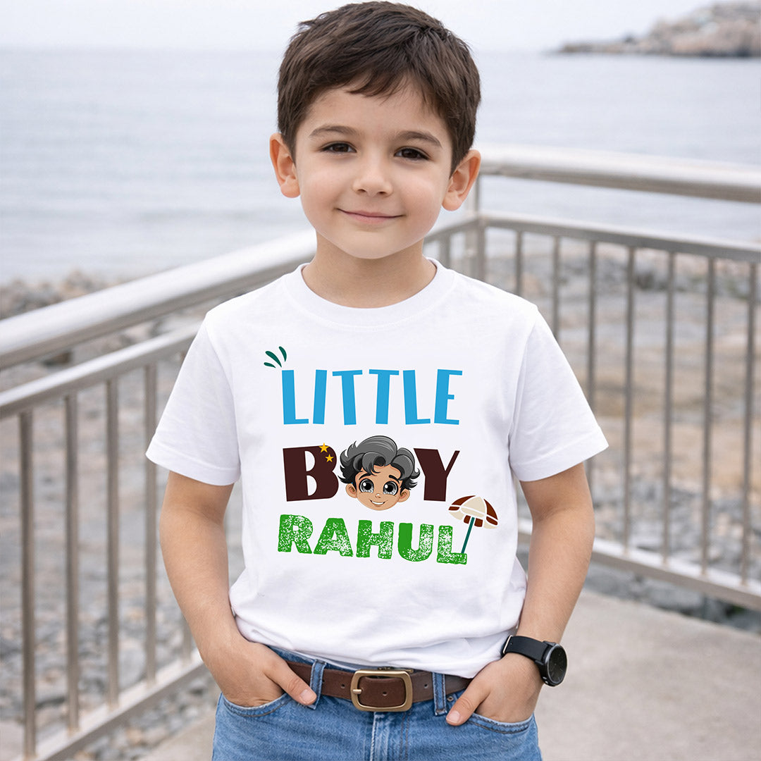Personalized Little Boy White T-Shirt – Custom Name Printed Kids Tee | Love Craft Gifts