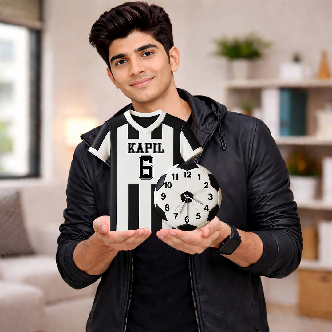 Personalized Football Jersey Wall Clock with 3D Football Design – Custom Name & Number Sports Clock (16x15 Inch) Kids Room Décor Gift | Love Craft Gifts™