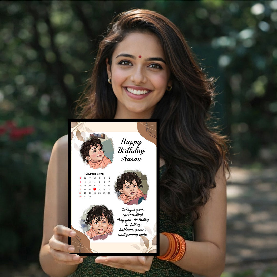 Personalized Kids Birthday Photo Calendar Frame – Custom Baby Photo & Date Frame (8x12") | Love Craft Gifts
