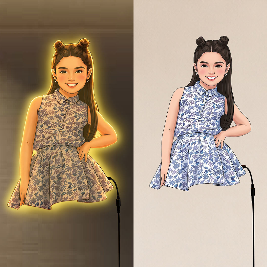 Personalized AI Cartoon Wooden 3D LED Photo Cutout Gift for Girl (14 x 24 Inch) – Custom Photo LED Lamp for Birthday, Kids & Special Gifts | Love Craft Gifts™