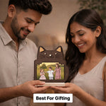 Personalized Wooden Cat Photo Frame Stand with Custom Cartoon Photo Print (6x6 Inch) Cute Cat Design Table Top Frame Gift for Kids, Family & Friends | Love Craft Gifts