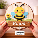 Personalized Kids Bee Name Wooden Door Sign Cute Cartoon Wall Decor 10x10" | Love Craft Gifts