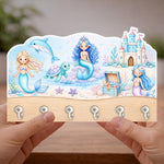 Personalized Mermaid Wooden Key Holder 10x6 Inch – Custom Name Kids Wall Hook Organizer Decor Gift | Love Craft Gifts™