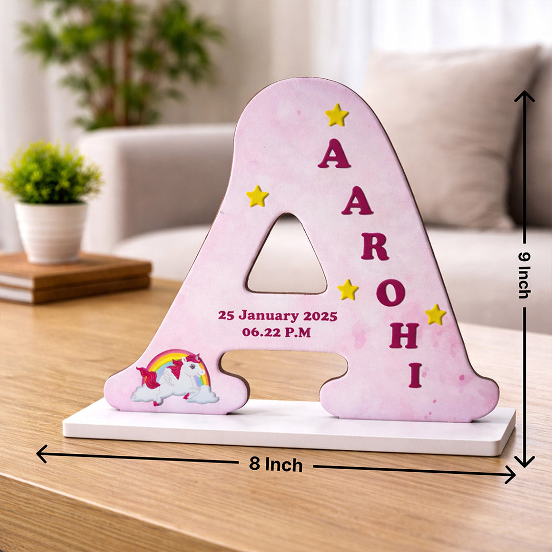 Personalized Alphabet Name Wooden Table Stand with Birth Date – Custom Initial Letter Kids Room Décor Gift (8x6 Inch) | Love Craft Gifts