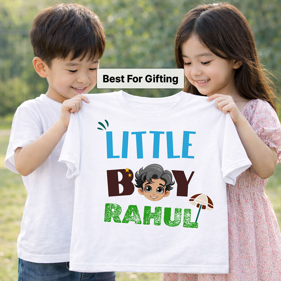Personalized Little Boy White T-Shirt – Custom Name Printed Kids Tee | Love Craft Gifts