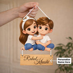 Personalized Couple Cartoon Hanging Frame – Custom Name Romantic Wall Décor (9×12 Inch) | Love Craft Gifts