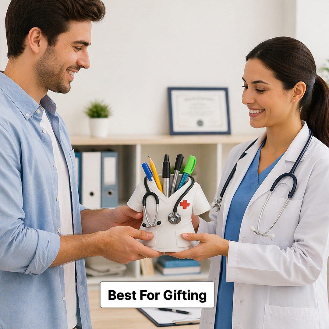 Premium Doctor White Coat Pen Stand – Personalized Medical Desk Organizer Gift with Stethoscope Design (Plastic) | Love Craft Gifts™