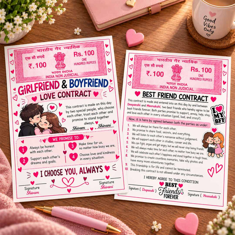 Girlfriend & Boyfriend Love Contract 8x12" | Romantic Couple Promise Gift for Anniversary & Valentine | Love Craft Gifts™
