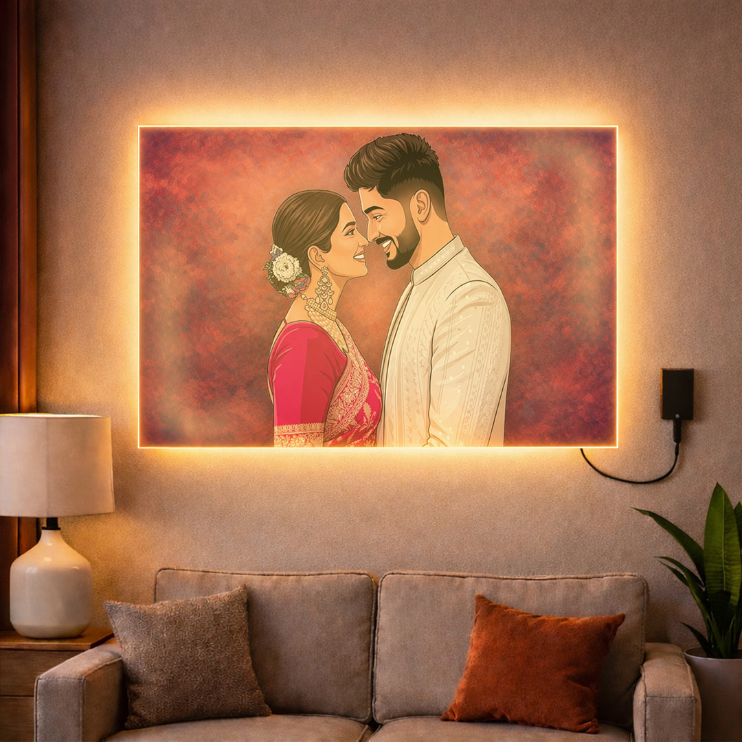 Personalized LED Acrylic Wall Couple Cartoon Frame (24x36")