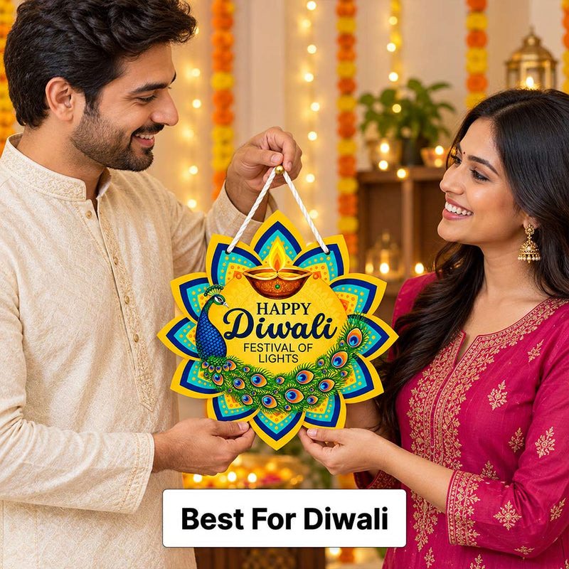 Diwali Peacock Door Decor 6x6" | Festive Diya & Mandala Hanging | Love Craft Gifts™