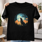 Wolf Roaring Moon Graphic Print Black T-Shirt – Unisex Casual Wear | Love Craft Gifts