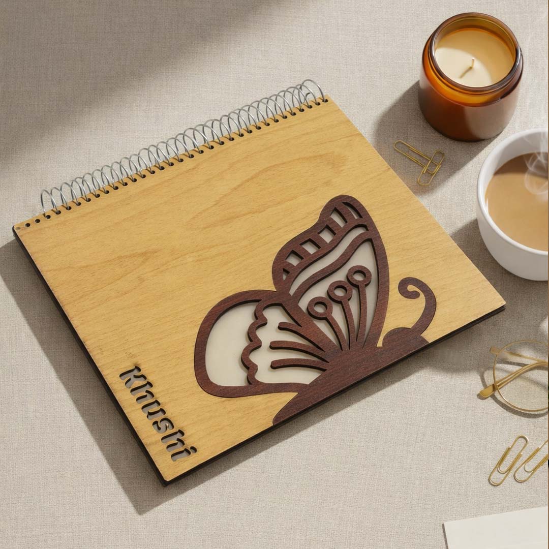 Personalized Wooden Cover Notebook – A3 Size (Spiral Bound)