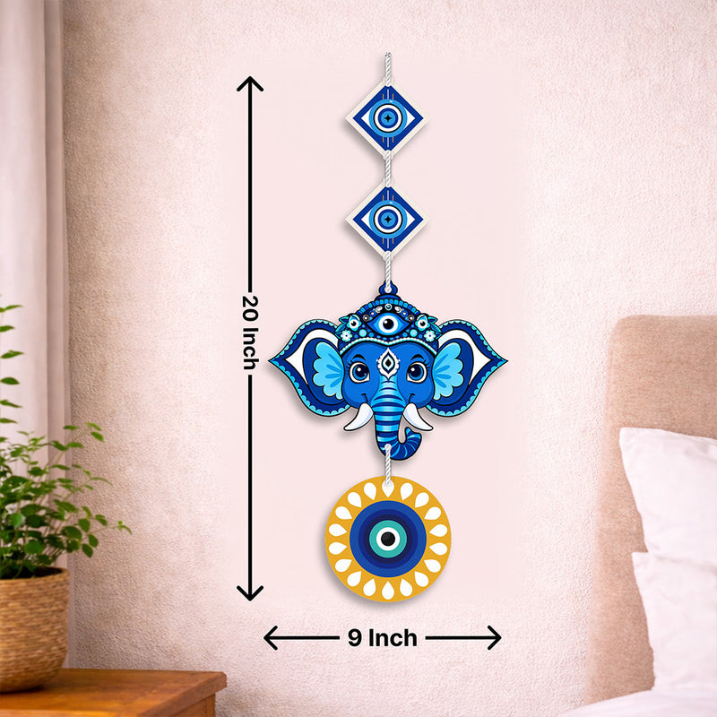 Evil Eye Elephant Wall Hanging Nazar Protection Home Décor 20x9 Inch | Love Craft Gifts