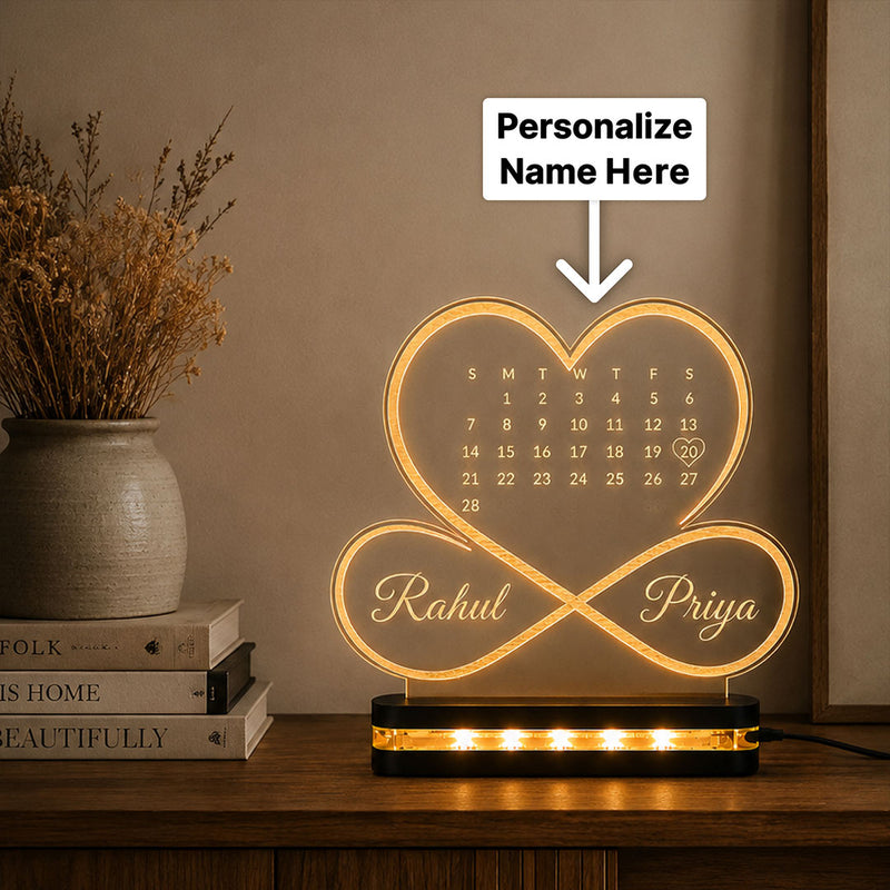 Personalized Couple Calendar LED Acrylic Lamp 6x8"| Romantic Anniversary Gift for Couple | Love Craft Gifts™