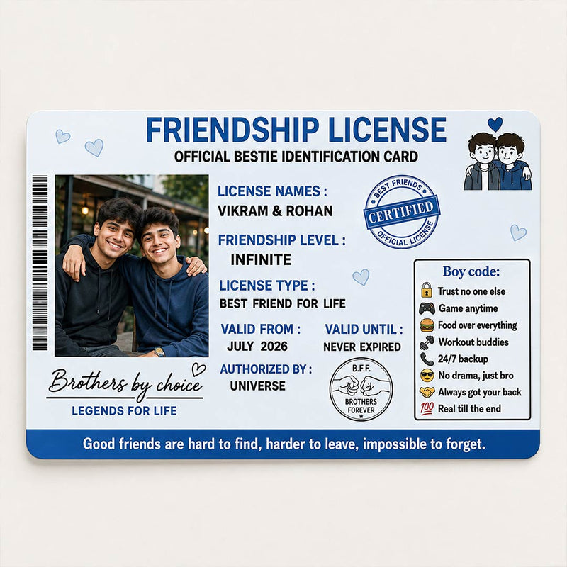 Personalized Friendship License Photo Card | Bestie for Life Keepsake Gift | Love Craft Gifts™