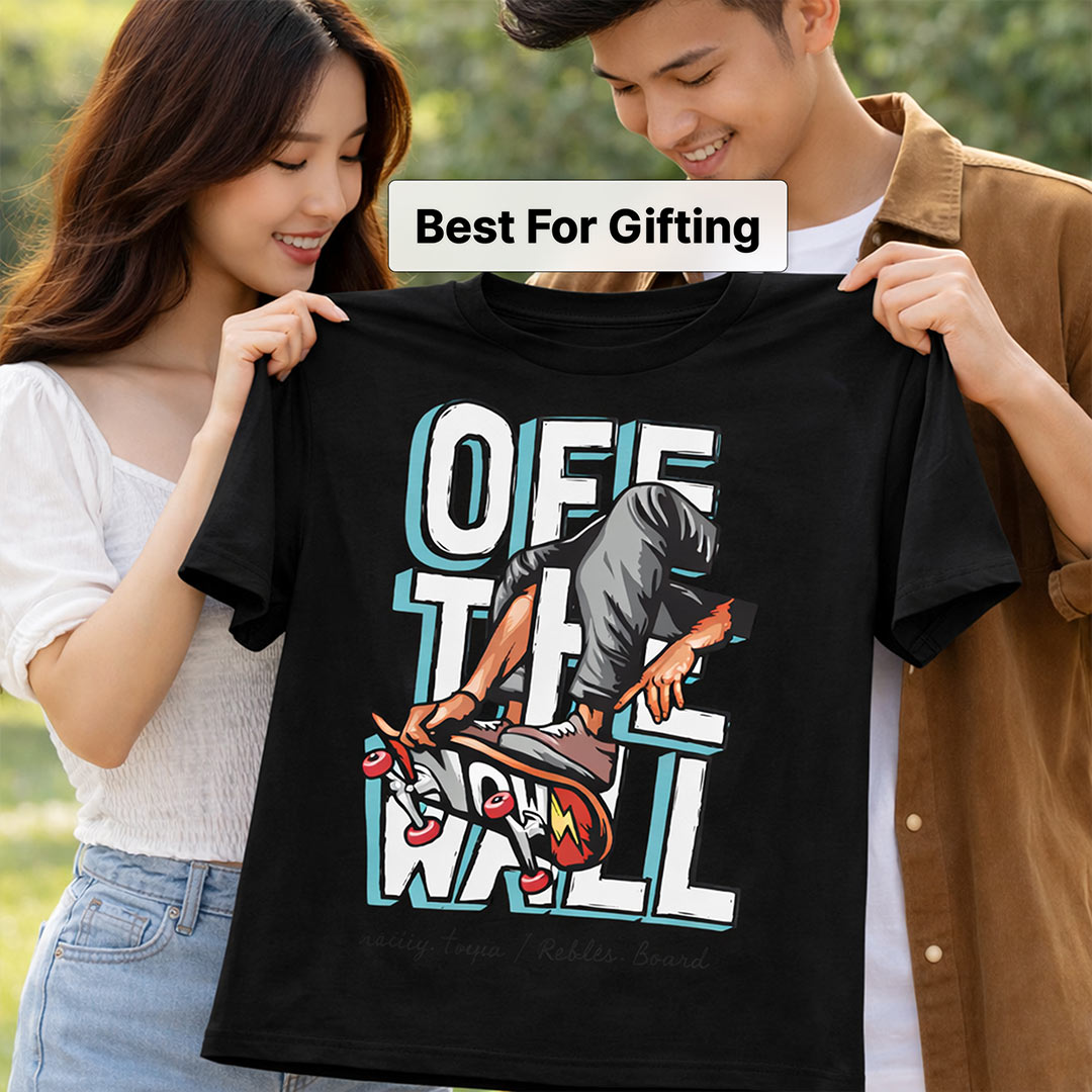Off The Wall Skater Graphic Print Black T-Shirt – Unisex Casual Wear | Love Craft Gifts