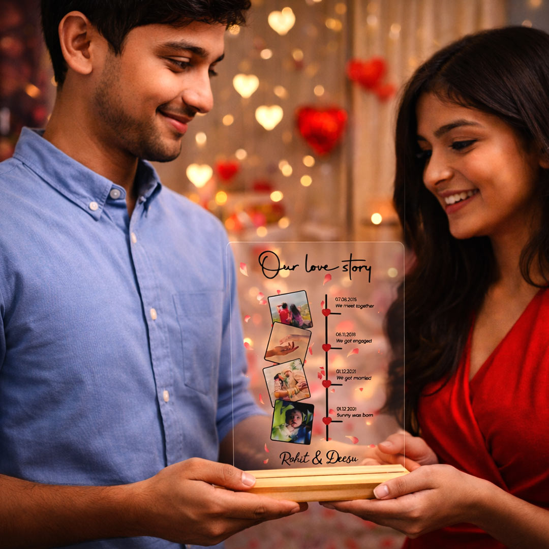 Personalized “Our Love Story” Acrylic Frame – Table Top (6×8 Inch) | Love Craft Gifts