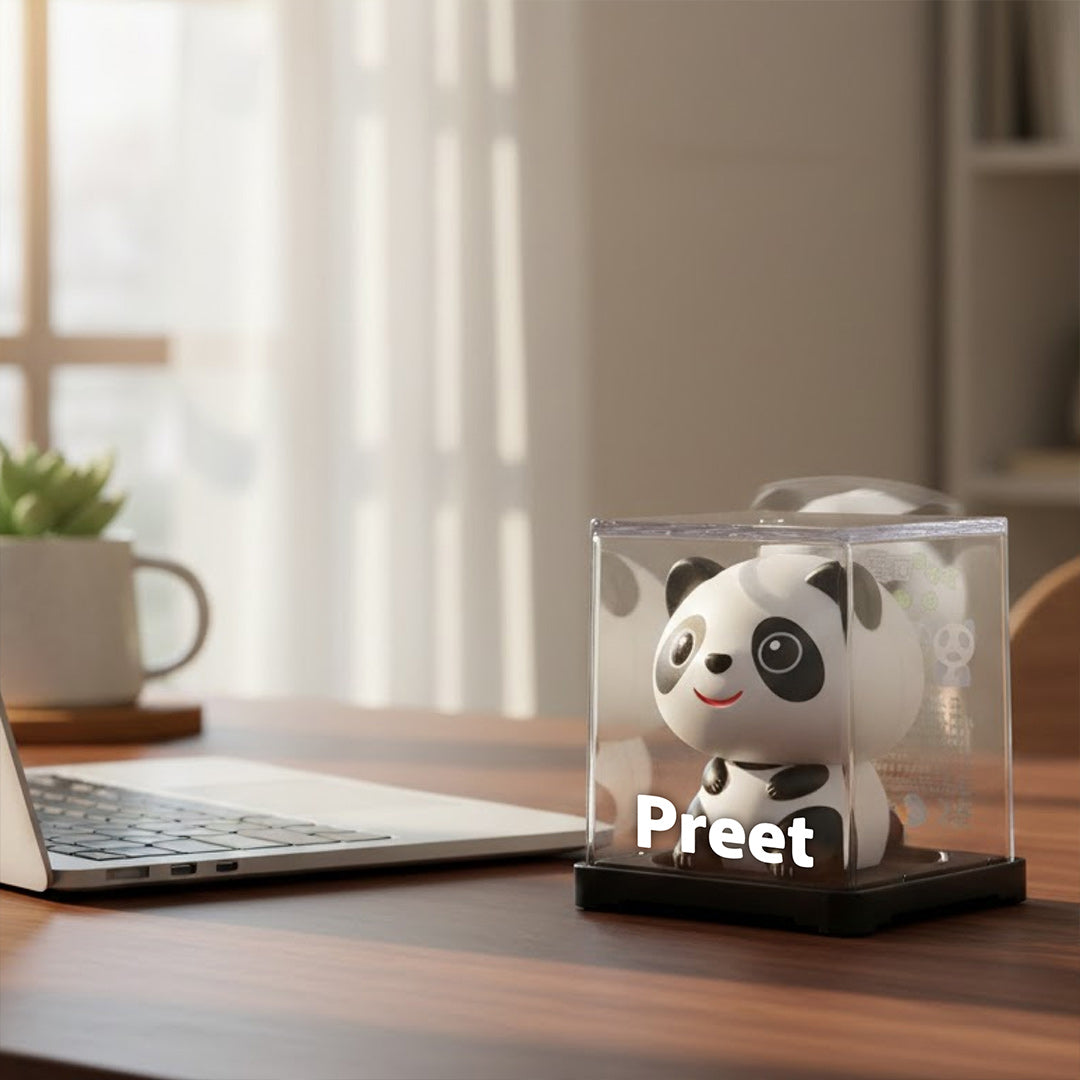Personalized Solar Powered Panda Dashboard Figurine with Moving Head (Rosy Cheeks) | Love Craft Gifts