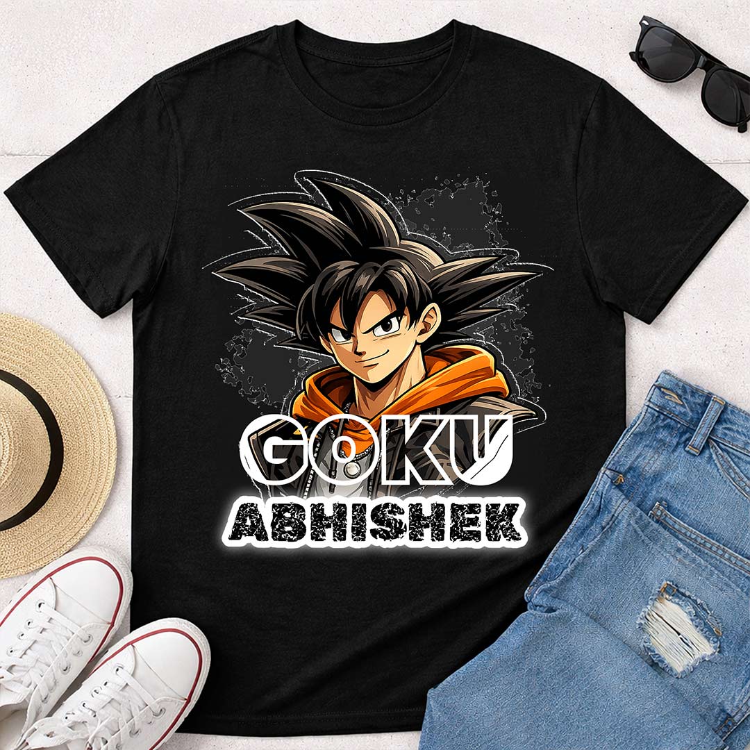 Personalized GOKU Anime Name T-Shirt for Men & Women – Custom Printed Black Tee | Love Craft Gifts