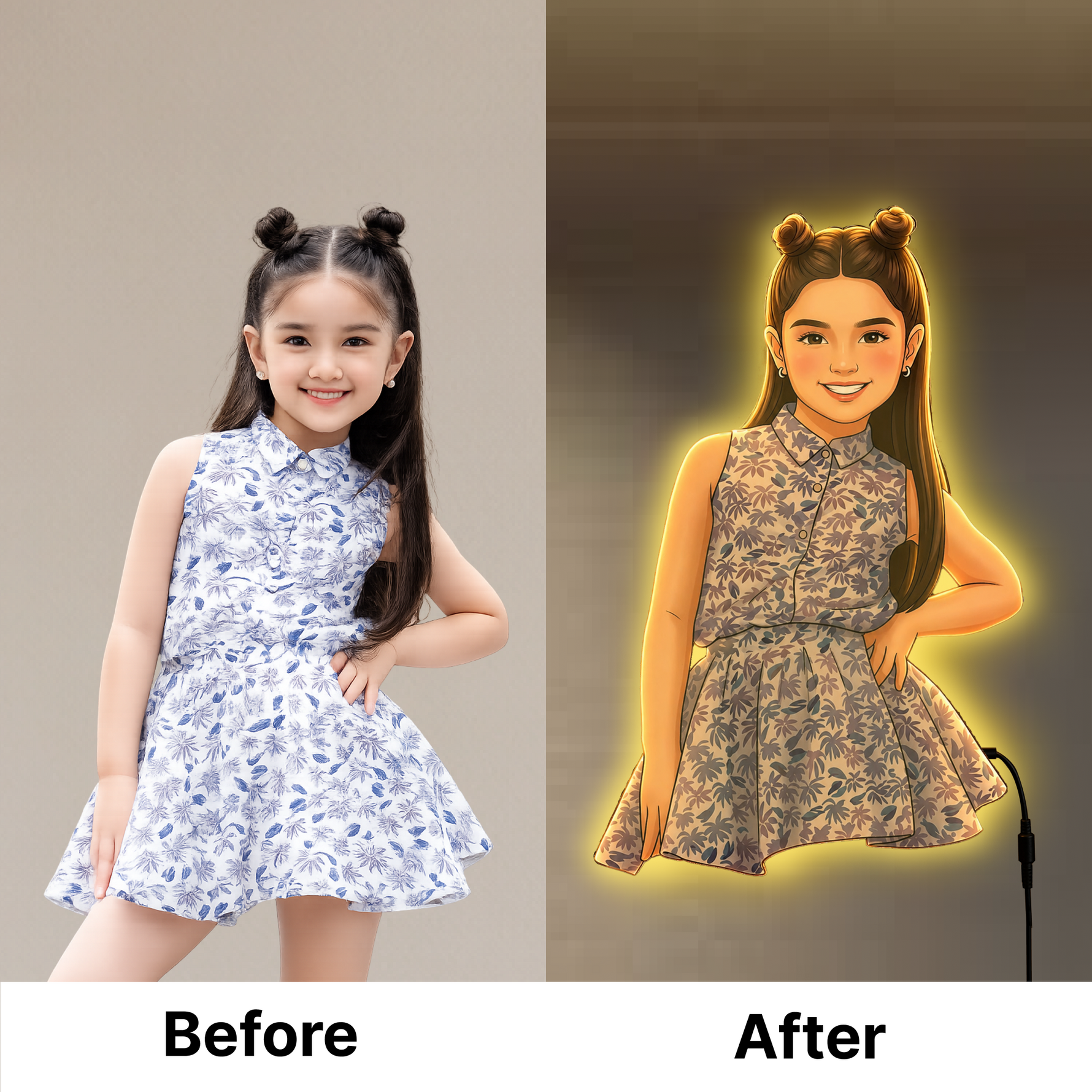 Personalized AI Cartoon Wooden 3D LED Photo Cutout Gift for Girl (14 x 24 Inch) – Custom Photo LED Lamp for Birthday, Kids & Special Gifts | Love Craft Gifts™