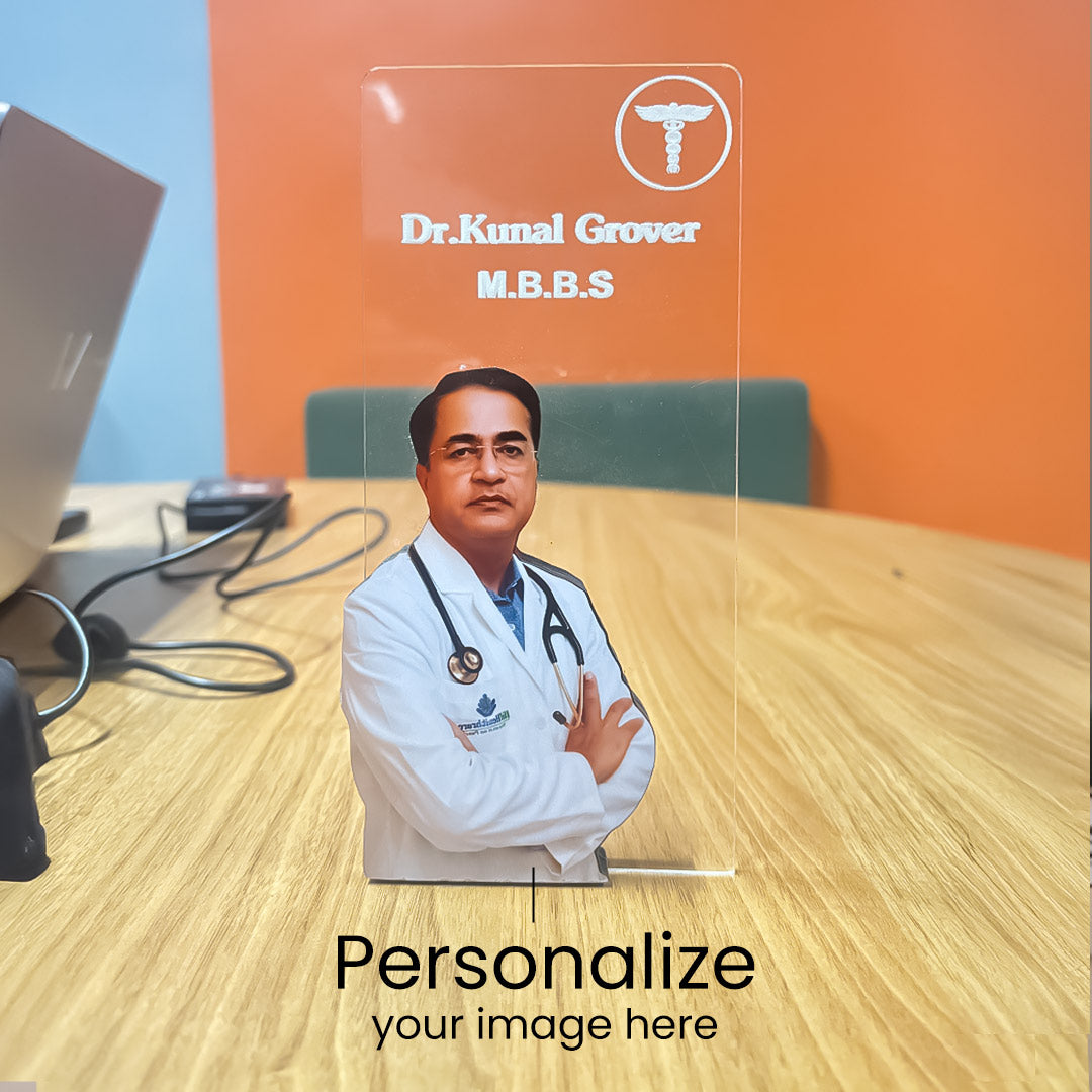 Personalized Doctor Acrylic Name Plate with Photo & Degree – 4×7 Inch