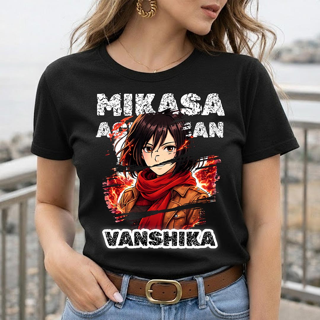 Personalized Mikasa Anime Name T-Shirt for Women – Custom Printed Black Tee | Love Craft Gifts