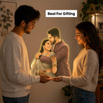 Personalized AI Cartoon Wooden 3D LED Photo Cutout Gift for Couple (14 x 24 Inch) – Custom Wedding Photo LED Lamp for Anniversary, Bride & Groom Gifts | Love Craft Gifts™
