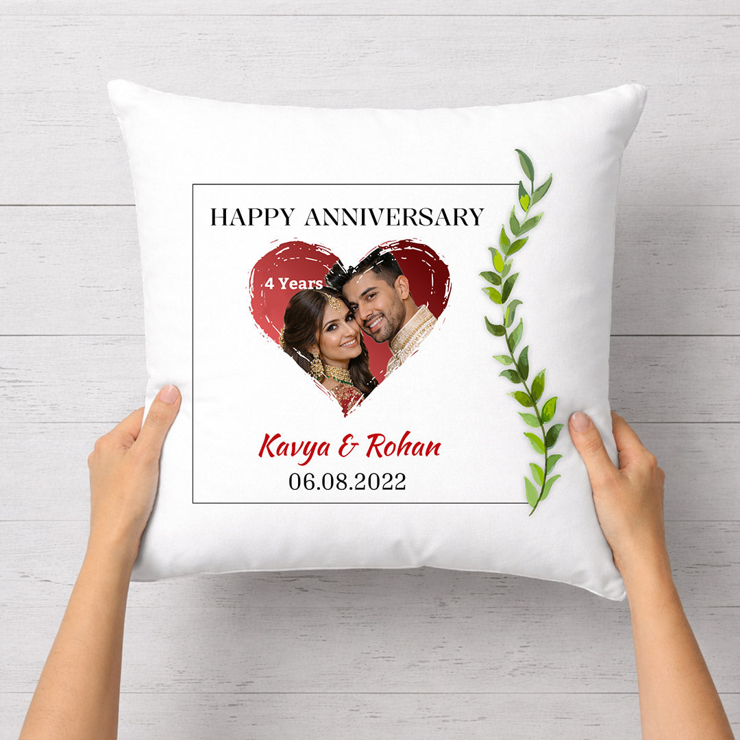 Personalized Anniversary Photo Cushion Pillow with Name & Date – Custom Romantic Soft Cushion Gift (10x10 Inch) | Love Craft Gifts