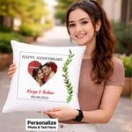 Personalized Anniversary Photo Cushion Pillow with Name & Date – Custom Romantic Soft Cushion Gift (10x10 Inch) | Love Craft Gifts